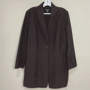 Eileen Fisher Long Brown Blazer Jacket Single Button Closure Sz Lg * Altered *